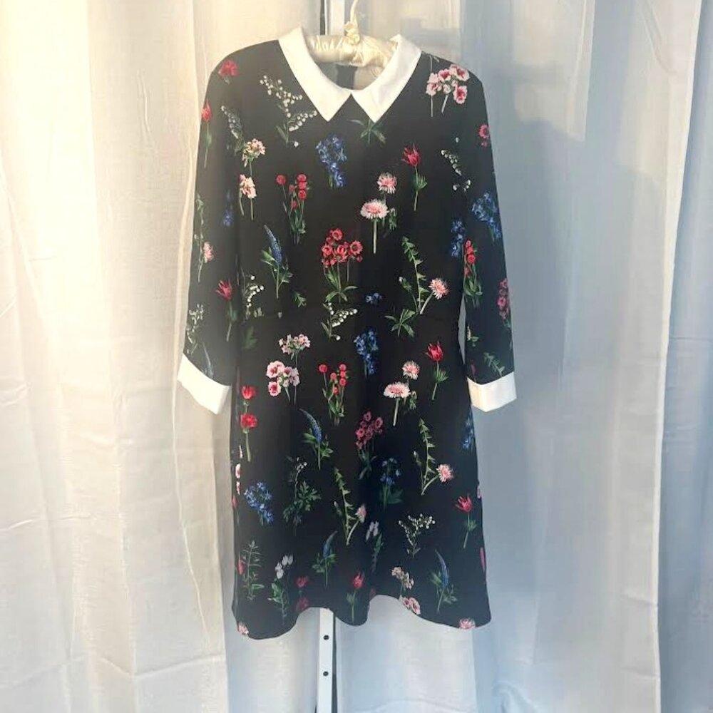 NWT Pappagallo 3/4 Sleeve Collar Midi Dress in Lipstick Multi - Size 12